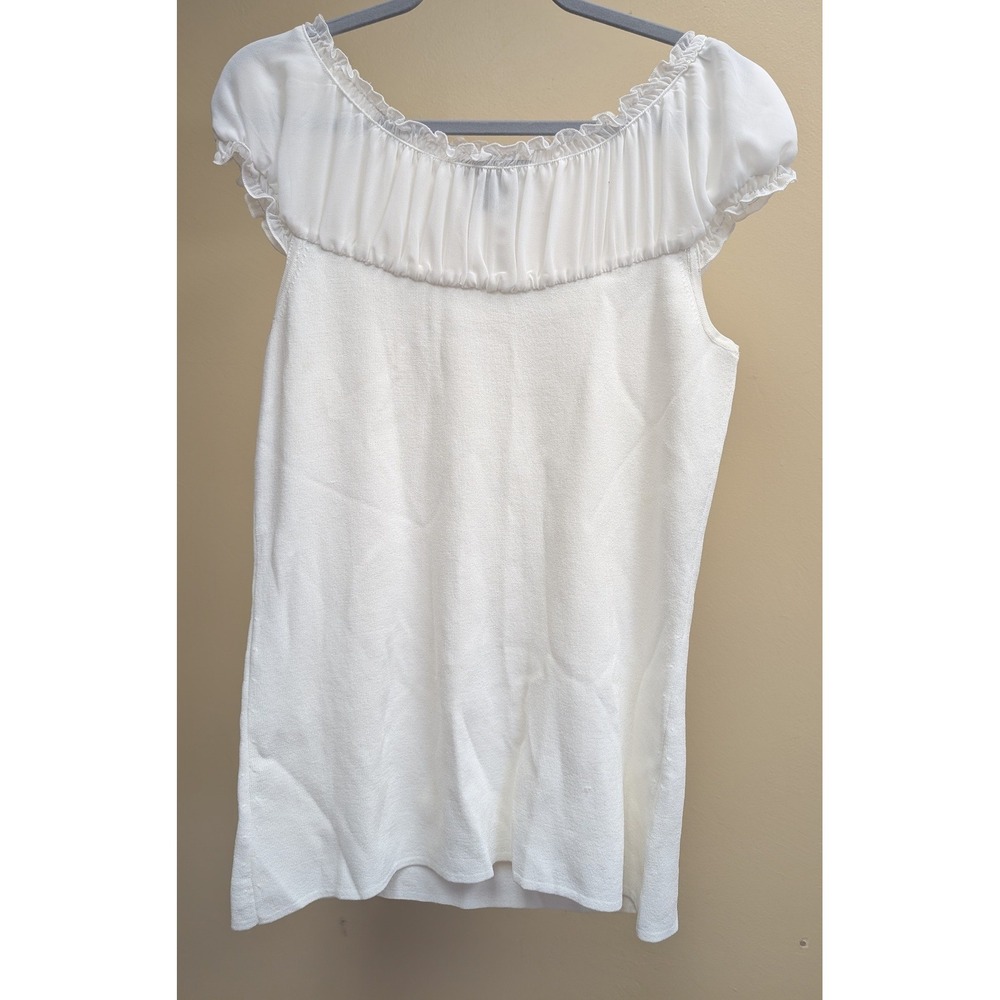 Willi Smith White Off-Shoulder Ruffle Top L Boho‎ Peasant Blouse Festival Beachy - Picture 2 of 8